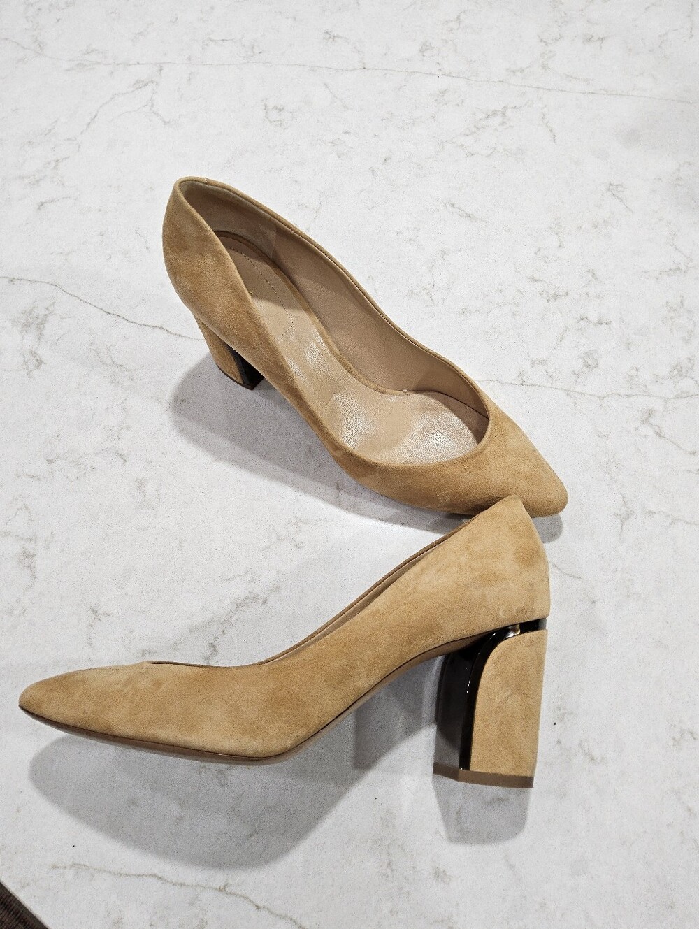 Classic Tan Suede Block Heel Pumps 38.5